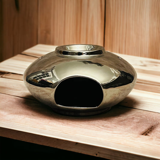 Minimalist large bowl ceramic wax burner - Chrome