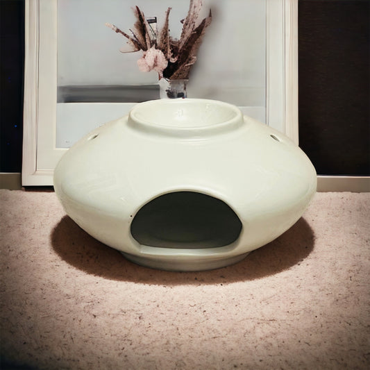 Minimalist large bowl ceramic wax burner - White